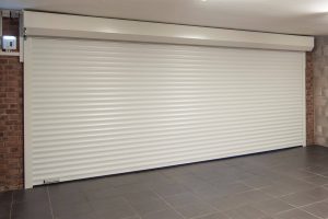white roller shutter garage door from inside garage