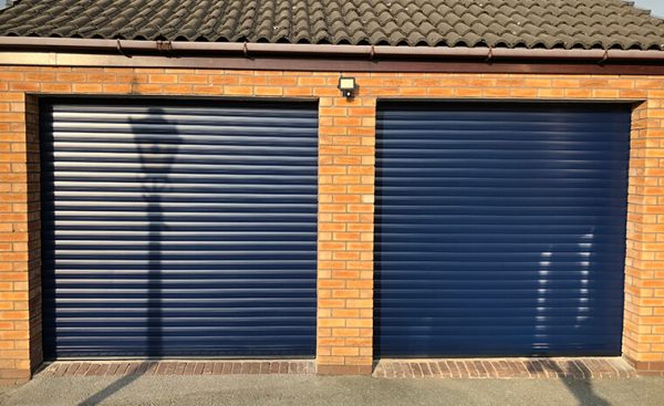 set of blue roller shutter garage doors