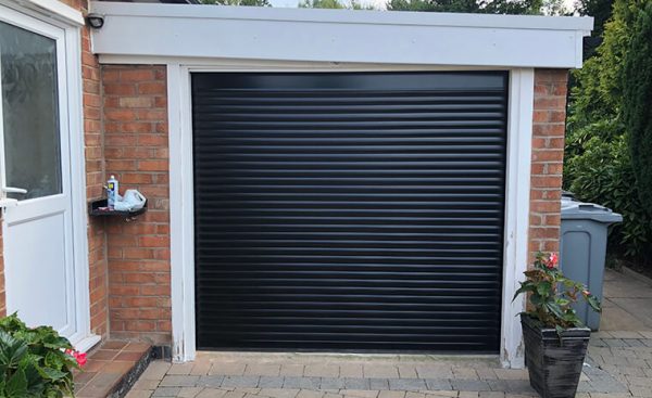 black roller shutter garage door