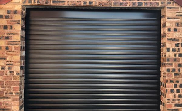 black roller shutter garage door