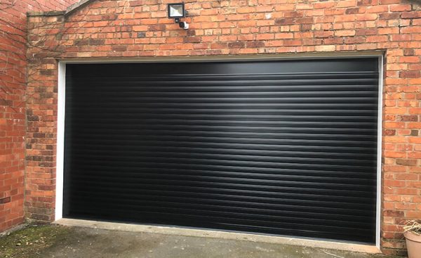 black roller shutter garage door