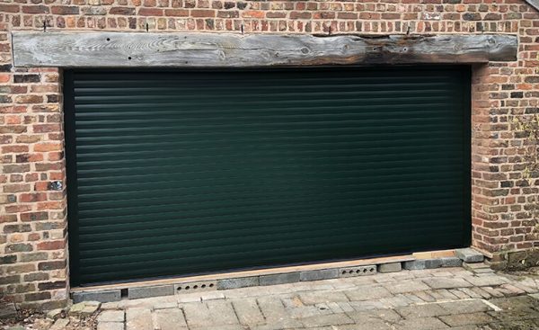 dark green roller shutter garage door