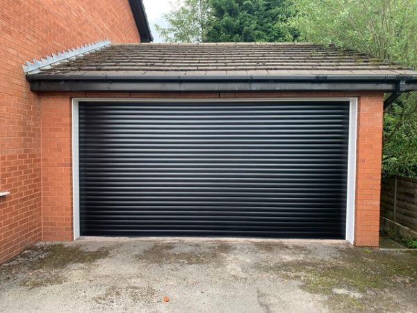 black roller shutter garage door