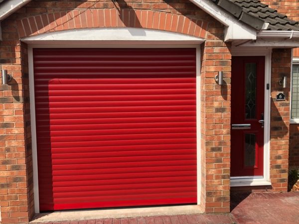 red roller shutter garage door