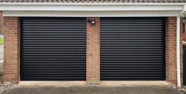 black double garage doors